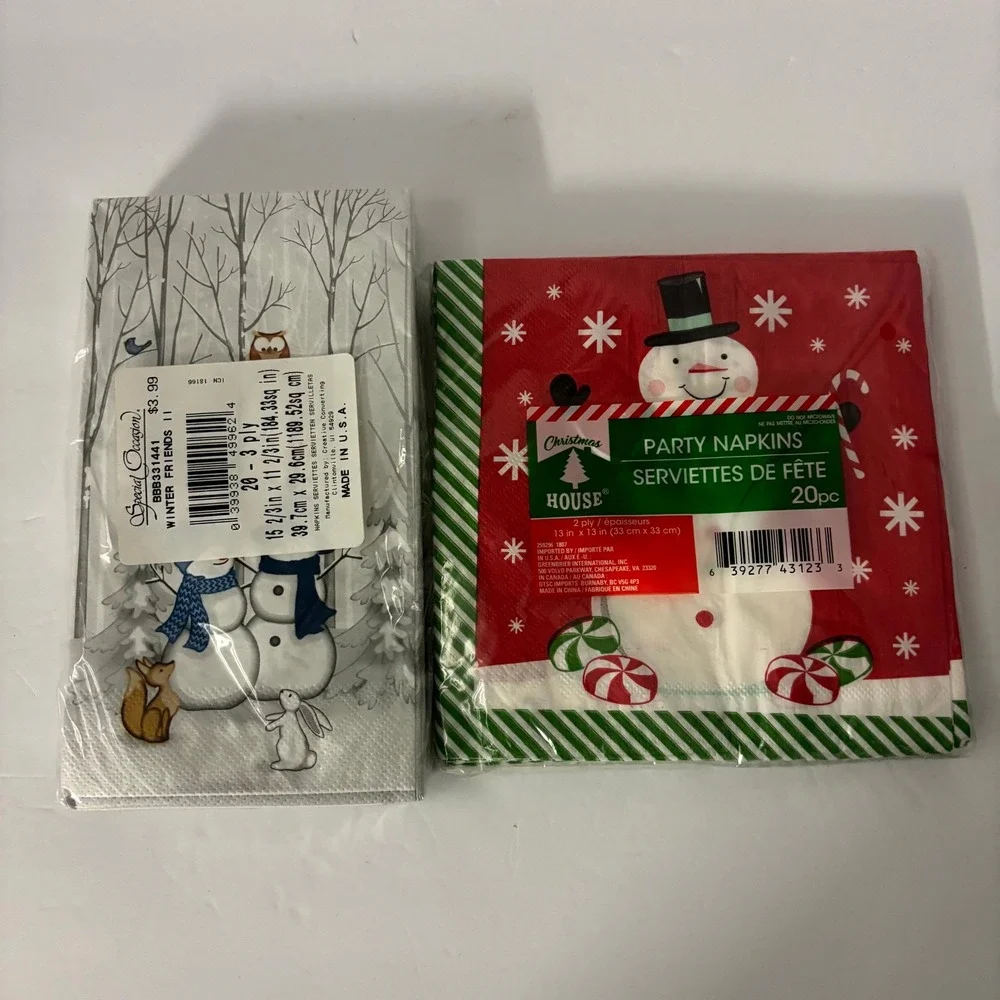 Christmas Snowman Paper Napkins Set 40ct Winter Holiday Table Decor New